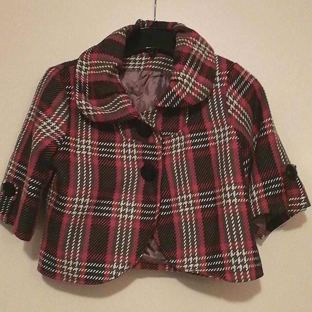 EUC Pink plaid pattern shrug-jacket